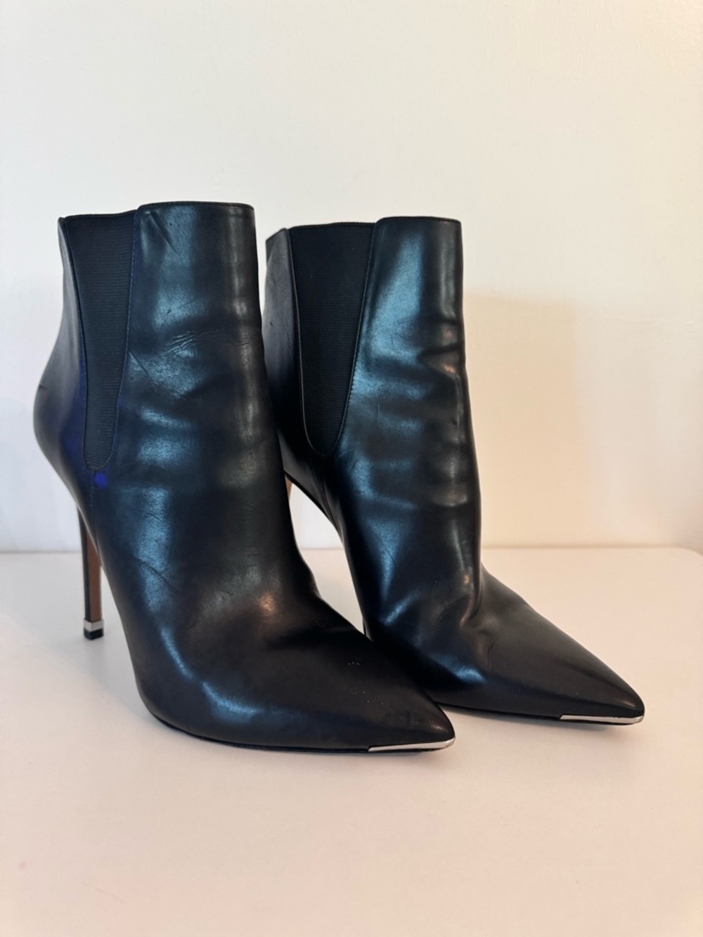 Michael Kors Black Leather Pointed Toe Stiletto Ankle Boots - Picture 2 of 6